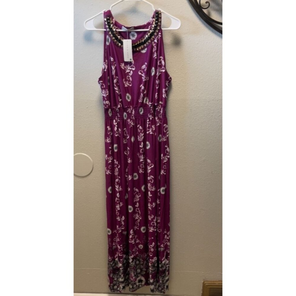 Jon & Anna Womens Purple Floral Maxi Dress W/ Beaded Neckline 2X